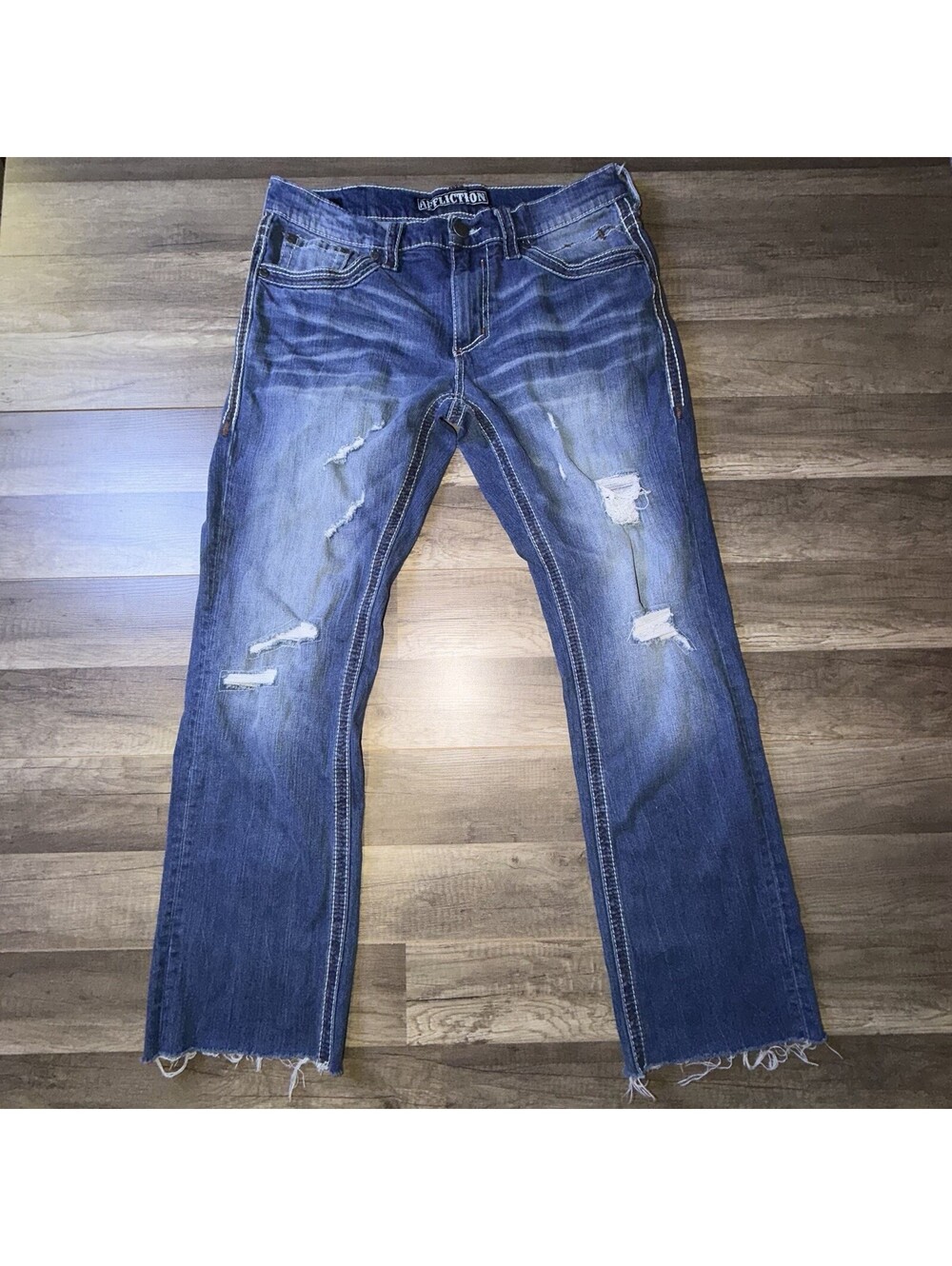 Affliction Ace Womens Size 14 Y2K Distressed Embroidered Straight Jeans Blue